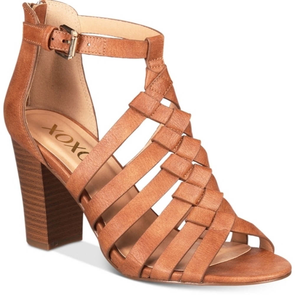 XOXO Tan Strappy Block Heels